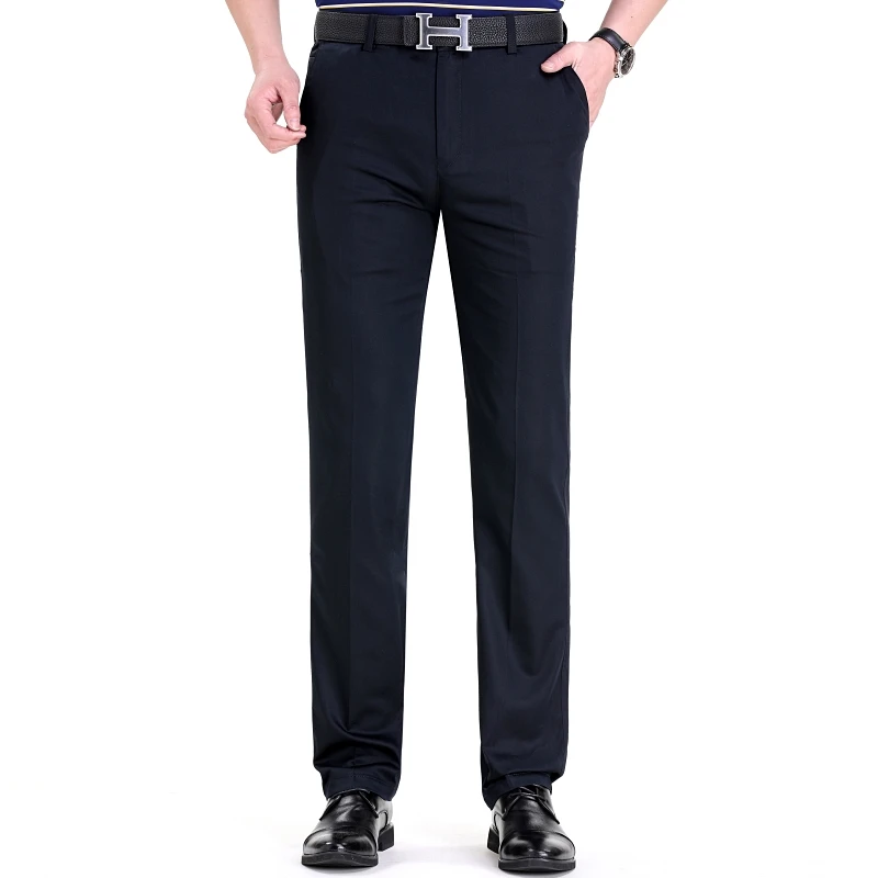 高档品牌藏青色男士休闲裤夏季薄款宽松直筒商务休闲免烫抗皱长裤
