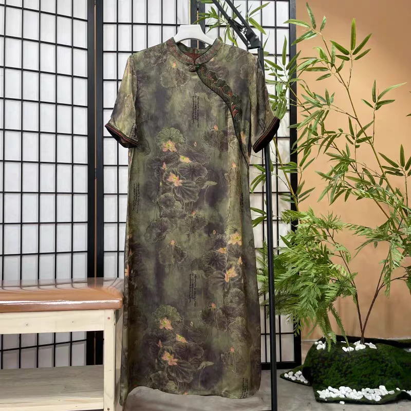 【秋池莲】贵夫人气质修身显瘦新中式连衣裙6603