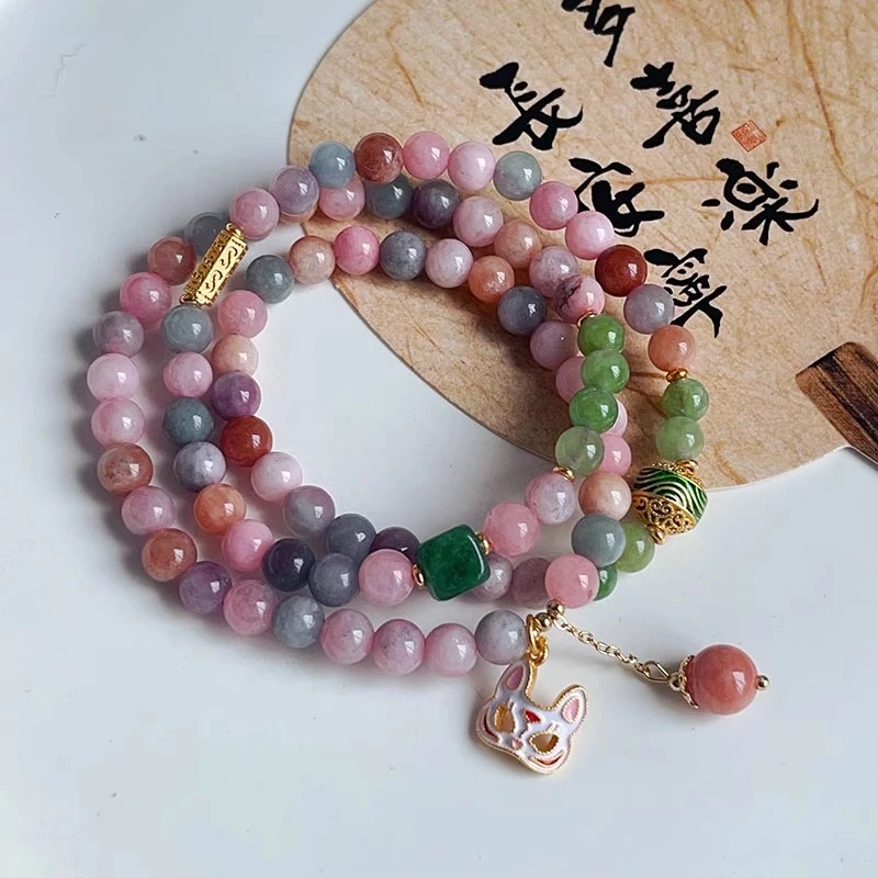 非金属玻璃手链 彩色手链女假面狐狸挂坠中国风多圈汉服串珠手串