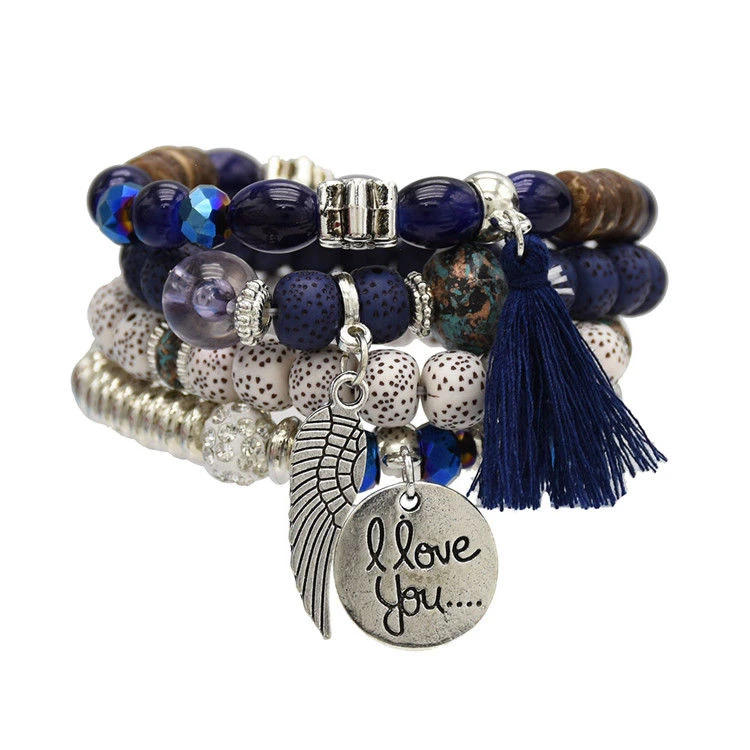 合金木质手链 波西米亚民族风手链串珠多层彩色款情侣手串配饰品