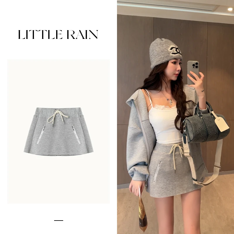 小雨姐姐新款【韩漫短裙】抽绳松紧腰侧拉链高腰包臀运动休闲短裙