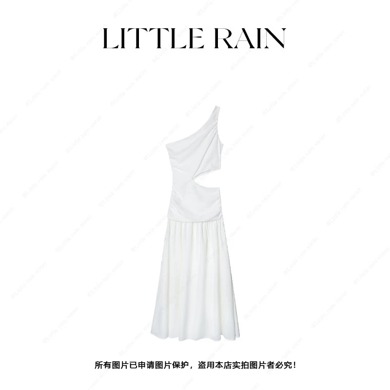 小雨姐姐新款【纯恋裙】小众设计感无袖单肩镂空收腰修身连衣裙女