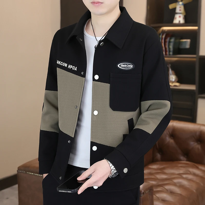男士外套秋冬款2024新款潮牌拼色加绒加厚保暖衬衫式男款春秋夹克