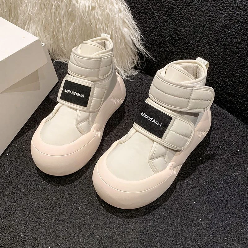 奶fufu魔术贴加绒面包棉鞋女2023秋冬季新款小个子厚底增高雪地靴