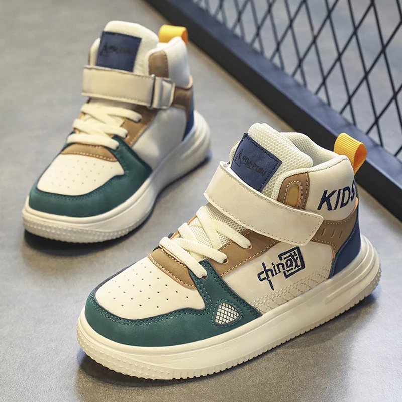 国潮品牌儿童男童鞋秋冬新款儿童休闲高帮板鞋男孩加绒二棉鞋百搭