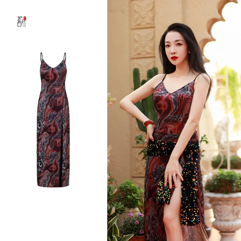 纪小白原创【琉璃斑驳】时尚显瘦女装连衣裙金丝绒复古自带胸垫打底