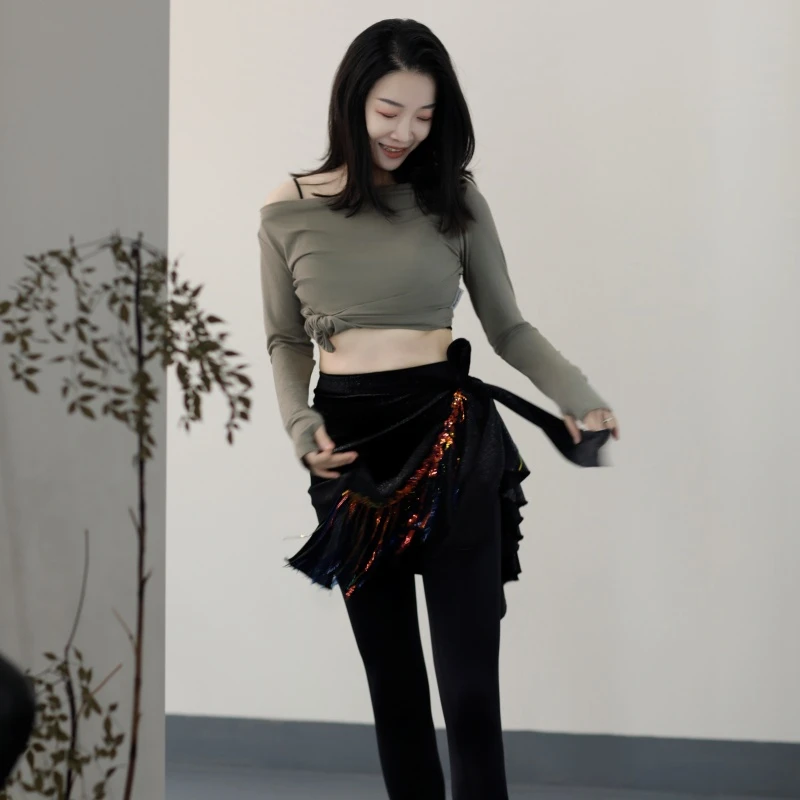 【纪小白】原创轻奢流光臀巾通勤舞蹈肚皮舞练功服下装秋冬保暖新