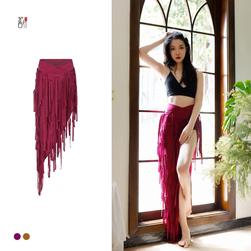 纪小白原创手工流苏侧开叉裙肚皮舞下装东方舞舞服【花样流苏】新品