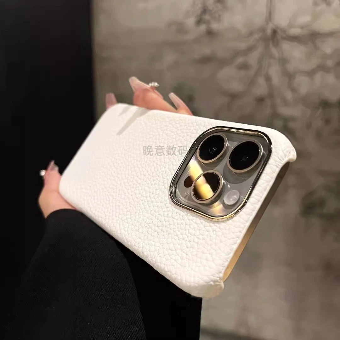 适用苹果16pro手机壳iphone15ProMax高级荔枝纹真皮全包防摔小众