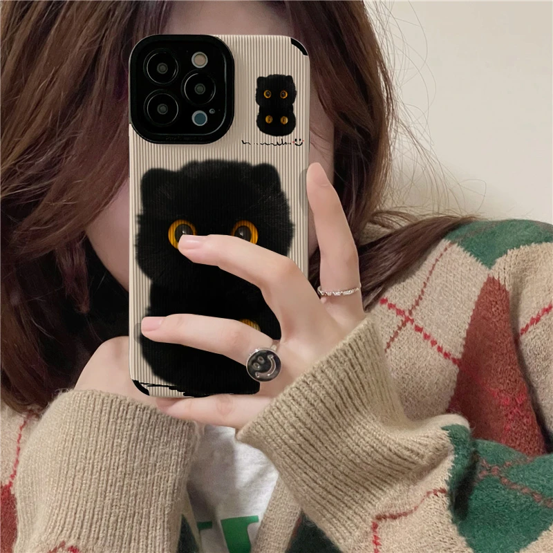 小众简约黑色煤球适用苹果iPhone16/15ProMax高级个性创意手机壳