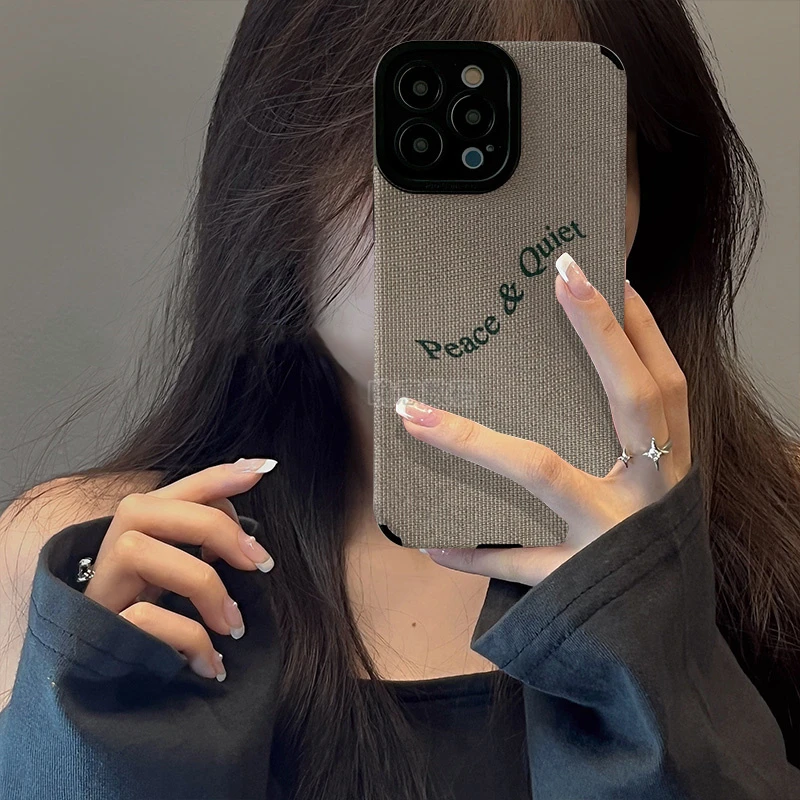 适用苹果iPhone15ProMax简约绿色英文复古小众全包防摔创意手机壳