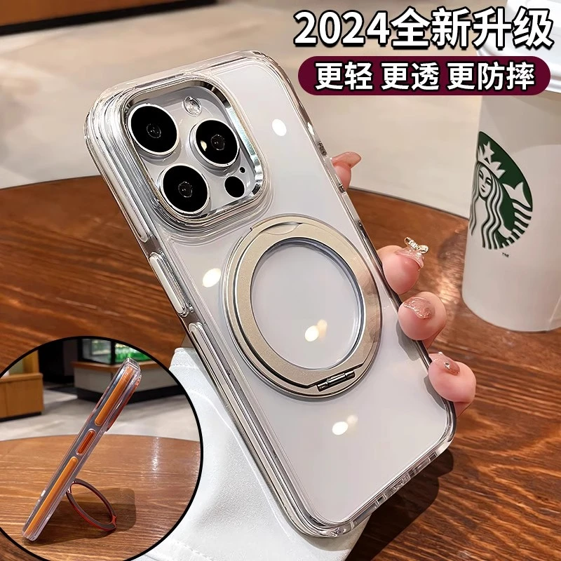 适用苹果17promax手机壳高级感透明iphone16硅胶防摔气囊磁吸支架