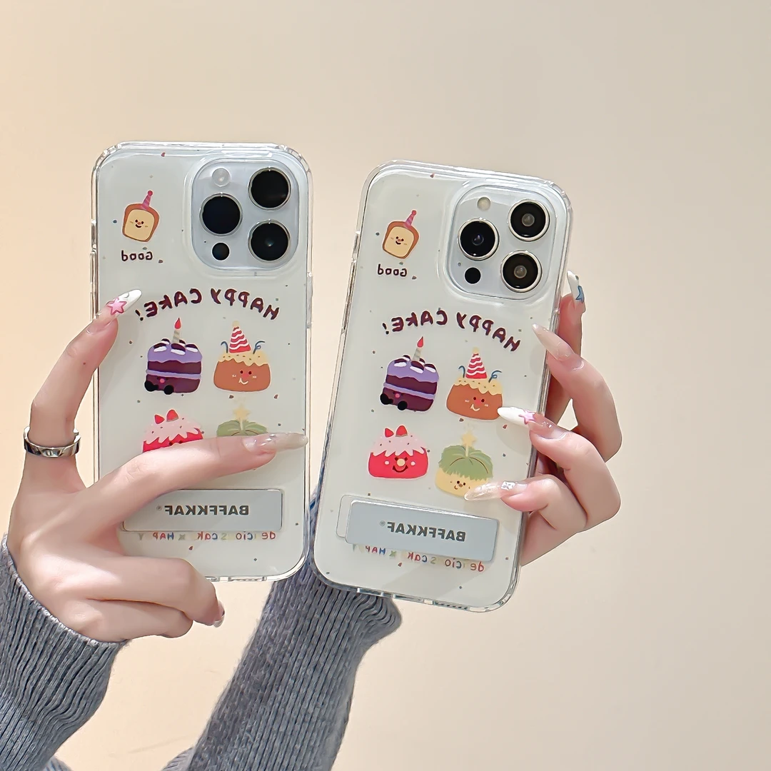 适用涂鸦卡通蛋糕表情苹果17promax苹果ins支架日韩风防摔保护套