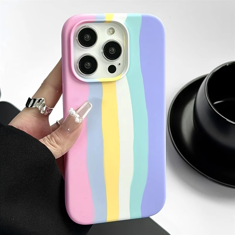 彩虹液态硅胶适用iphone14pro苹果15手机壳小众新款全包防摔软壳
