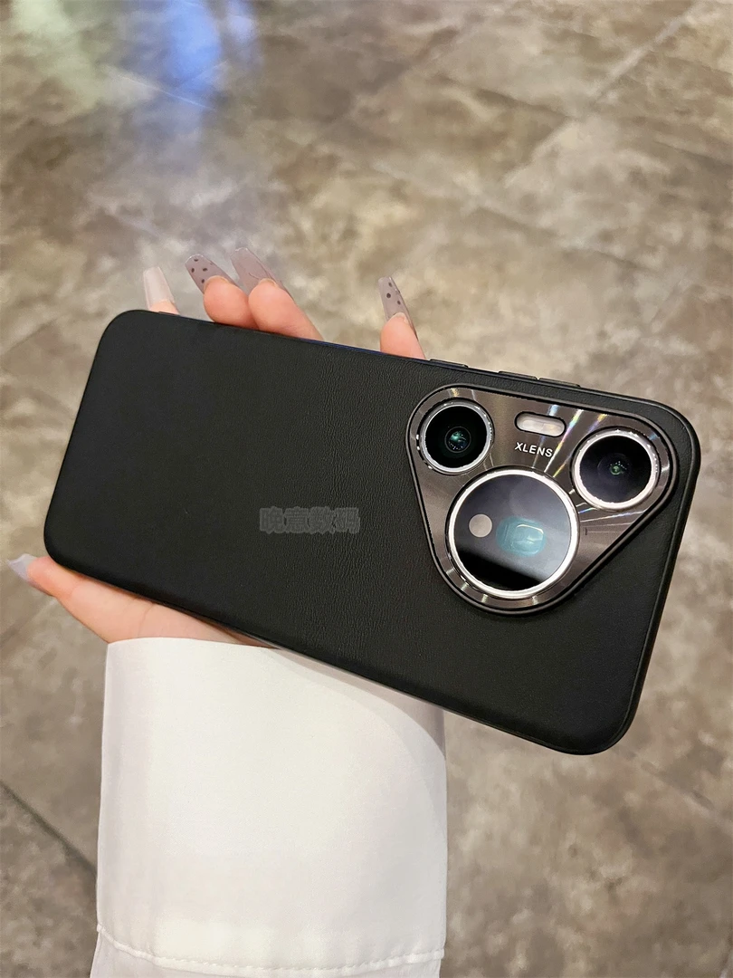 适用华为Pura70pro新款素皮高档皮质奢华商务简约全包防摔手机壳