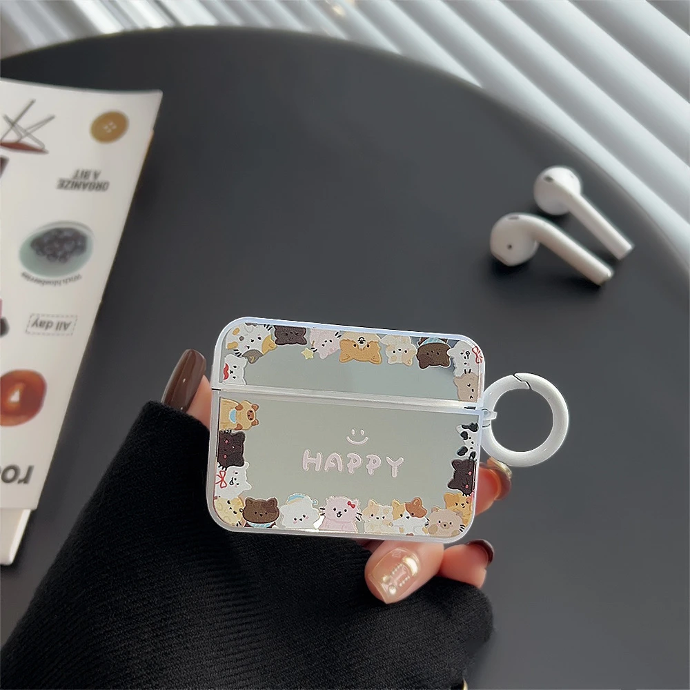 适用苹果AirPods1/2蓝牙耳机保护套pro2新款3代镜面ins甜美小猫咪