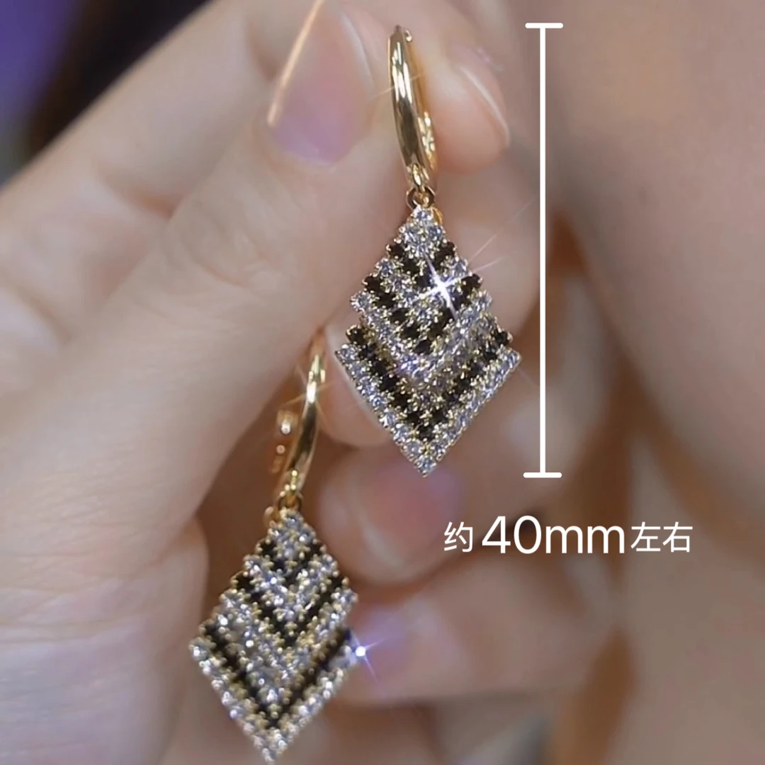 铜合金合成锆石耳饰 【气质女神】时尚气质耳扣轻奢长款大气耳环