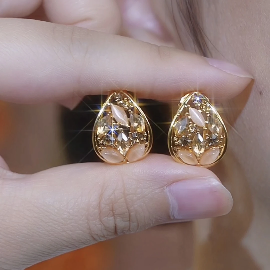 铜合金合成锆石耳饰 【金玉满堂】轻奢时尚气质百搭精致水滴耳环