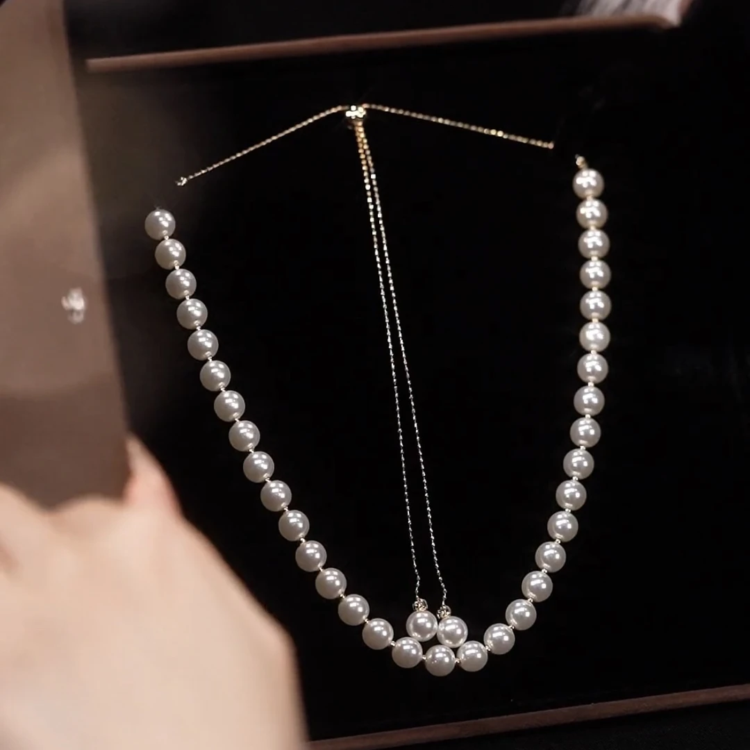 铜合金项链 轻奢抽拉项链时尚一款多戴珠珠项链