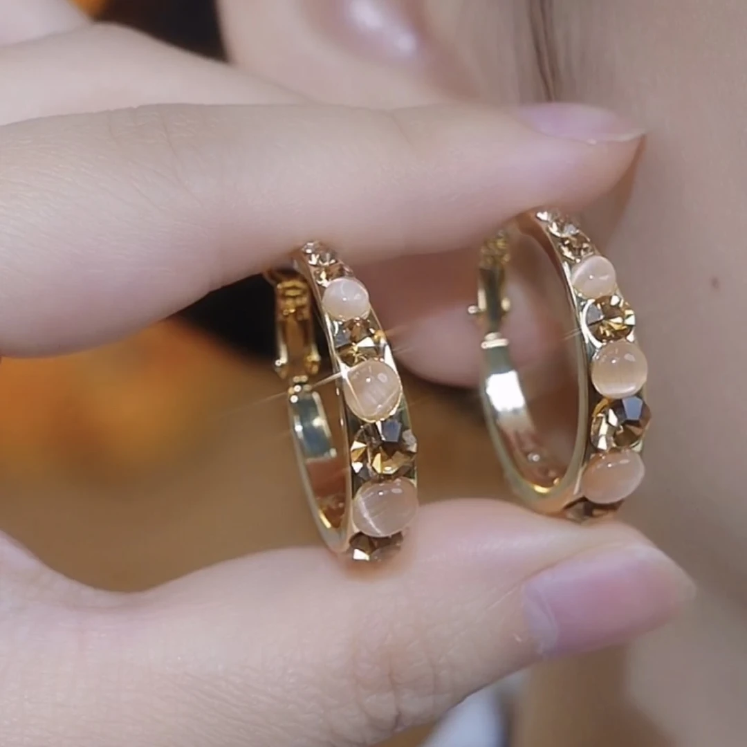 铜合金合成锆石耳饰 【珠圆玉润】简约气质百搭时尚高级感圈圈耳环