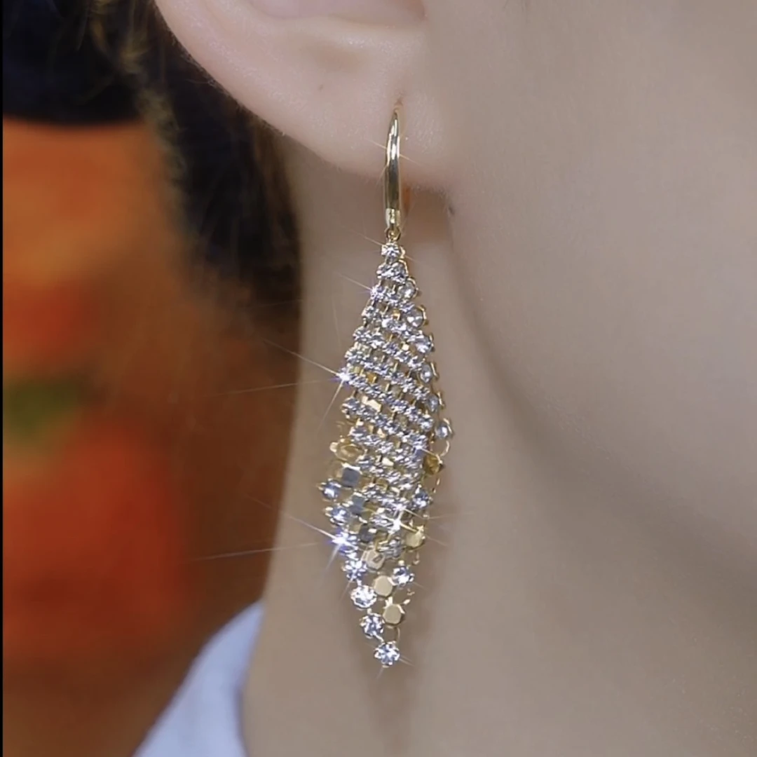 铜合金合成锆石耳饰 时尚双层菱形耳饰 气质高级感显脸瘦耳环女