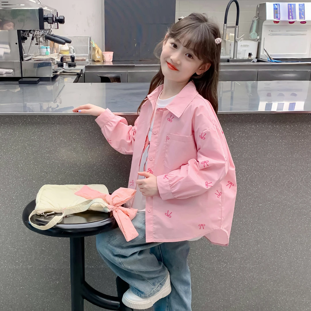 女童秋装衬衫2024新款薄款童装小女孩秋季衬衣开衫儿童春秋款衬衫