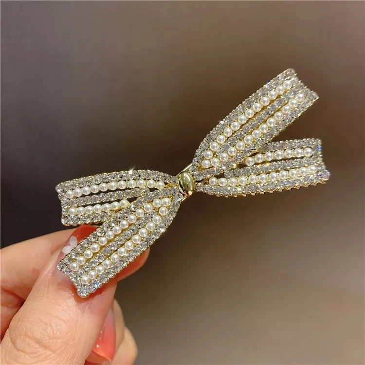 铜合金仿珍珠发饰 交叉发夹气质珍珠钻侧边夹子刘海夹后脑勺发饰