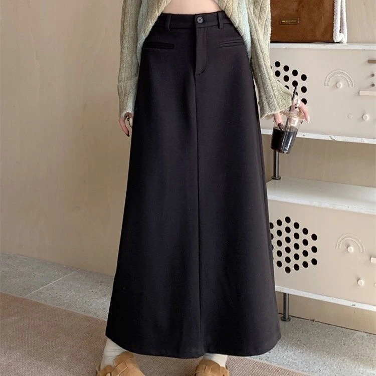 秋冬气质毛呢半身裙高腰显瘦直筒中长款A字半身裙小众复古半身裙