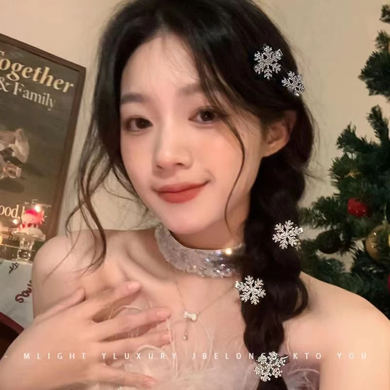 雪花发夹2024新款侧边气质秋冬刘海夹子少女圣诞节发卡饰边夹发饰