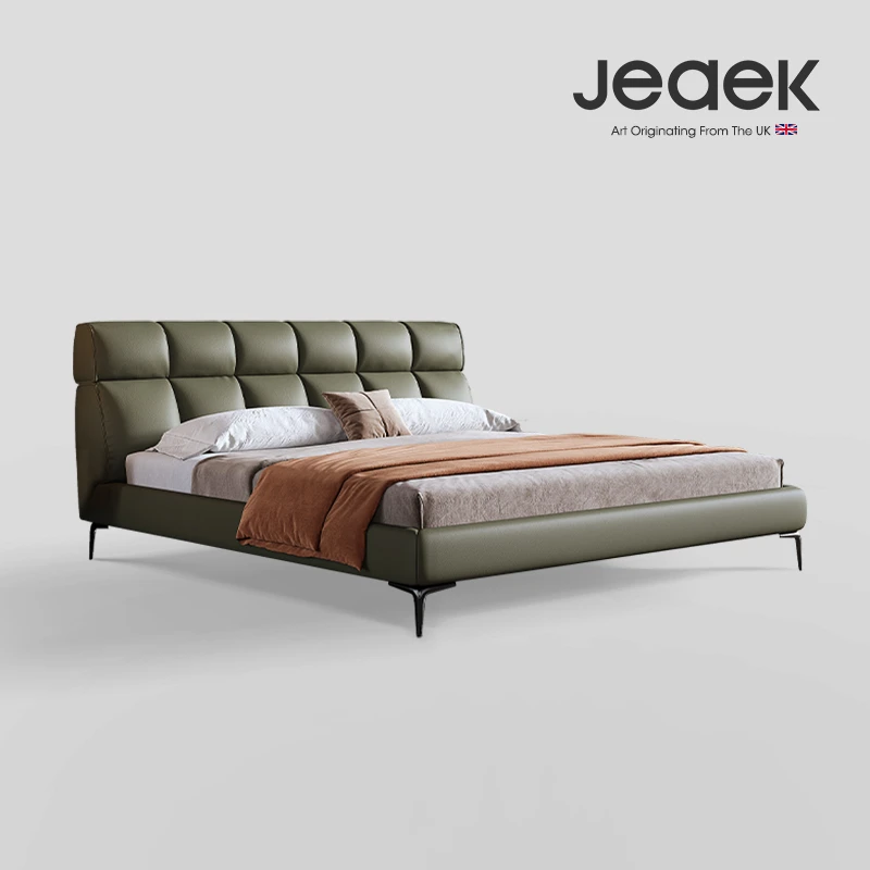 JEAEK现代简约真皮床主卧意式软包2023新款1.8m卧室极简双人婚床