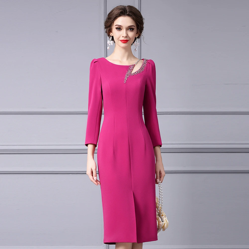 枝荔2025新款秋季重工钉珠设计感修身显瘦包臀裙连衣裙高端女神范