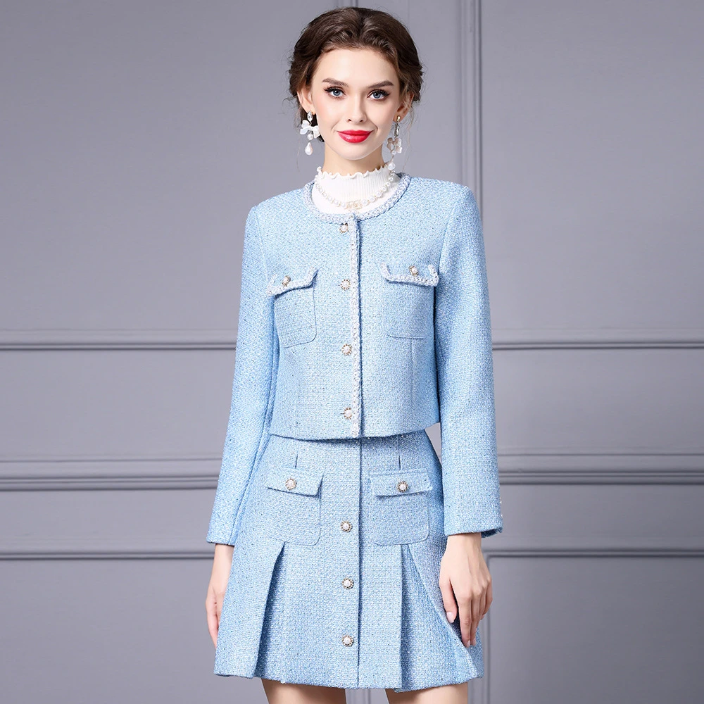 枝荔套装女时尚洋气时髦轻奢高级感粗花呢山茶花裙子2025春秋新款