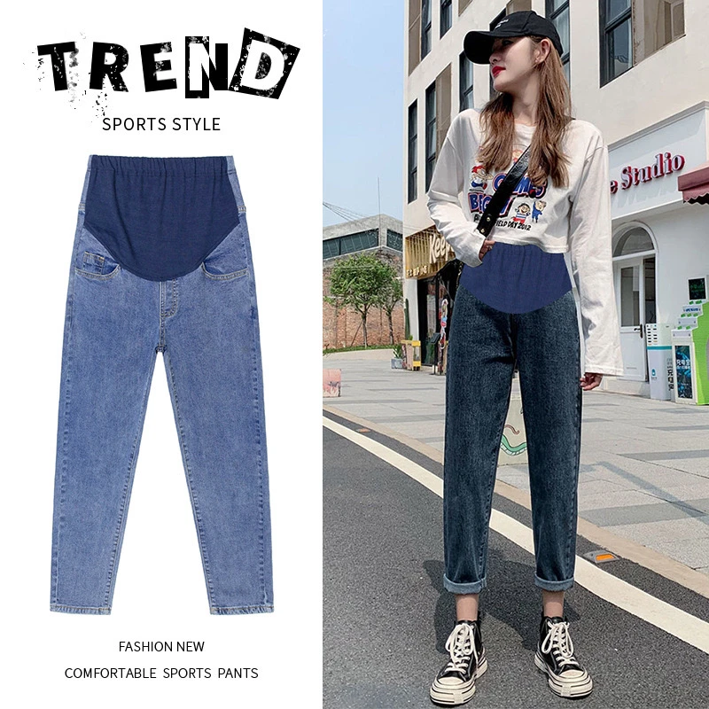 春秋小个子时尚孕妇牛仔裤修身时尚老爹裤外穿洋气孕妇裤托腹裤春