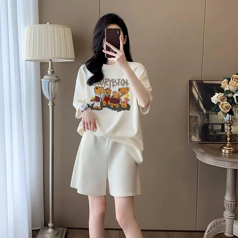 夏季洋气趣味熊孕妇网红套装显瘦时尚韩版宽松休闲时尚孕妇两件套