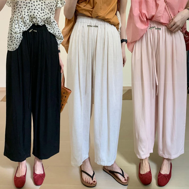孕妇2024新款天丝速干阔腿裤子夏季冰爽韩版高腰抽绳宽松显瘦裤子
