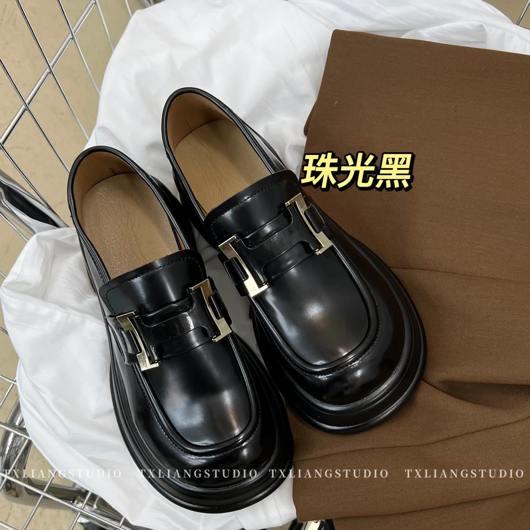 K【梁小姐】厚底复古乐福鞋增高珠光小皮鞋百搭英伦风单鞋春季新款
