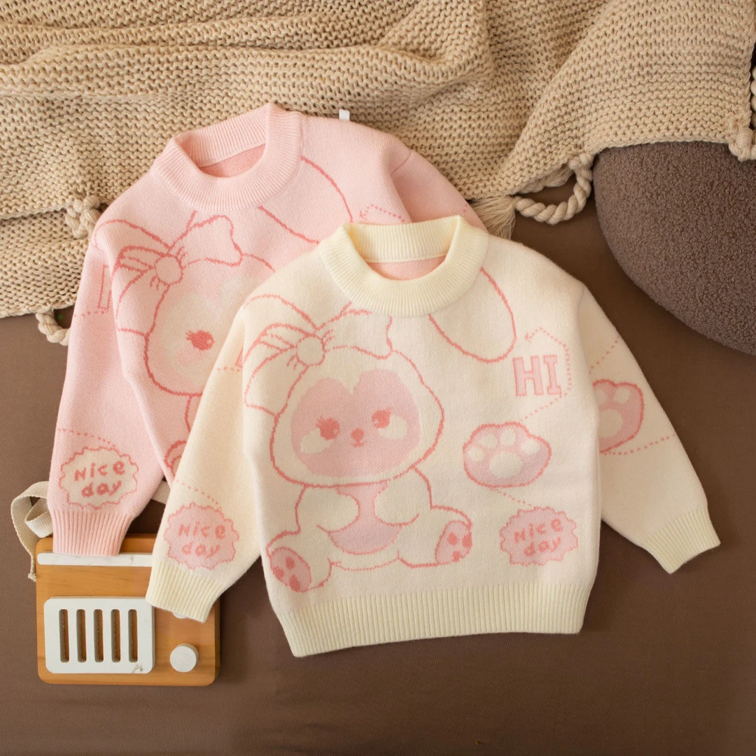 女童内搭毛衣卡通洋气宝宝秋冬装2024新款可爱婴儿童针织上衣套头