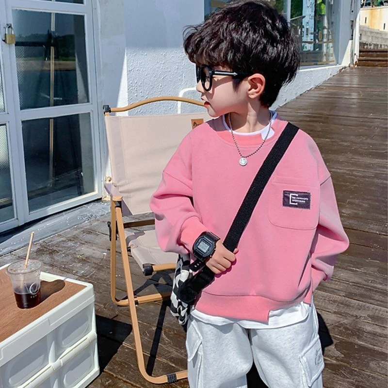2024新款男童卫衣新款ins儿童宽松长袖T恤假两件衣服韩系帅气上衣