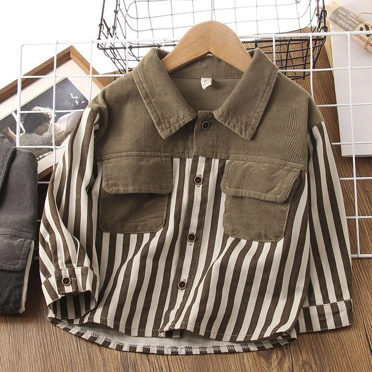 男童衬衫冬季2024新款儿童上衣潮宝宝中大童小童条纹帅气韩版长袖
