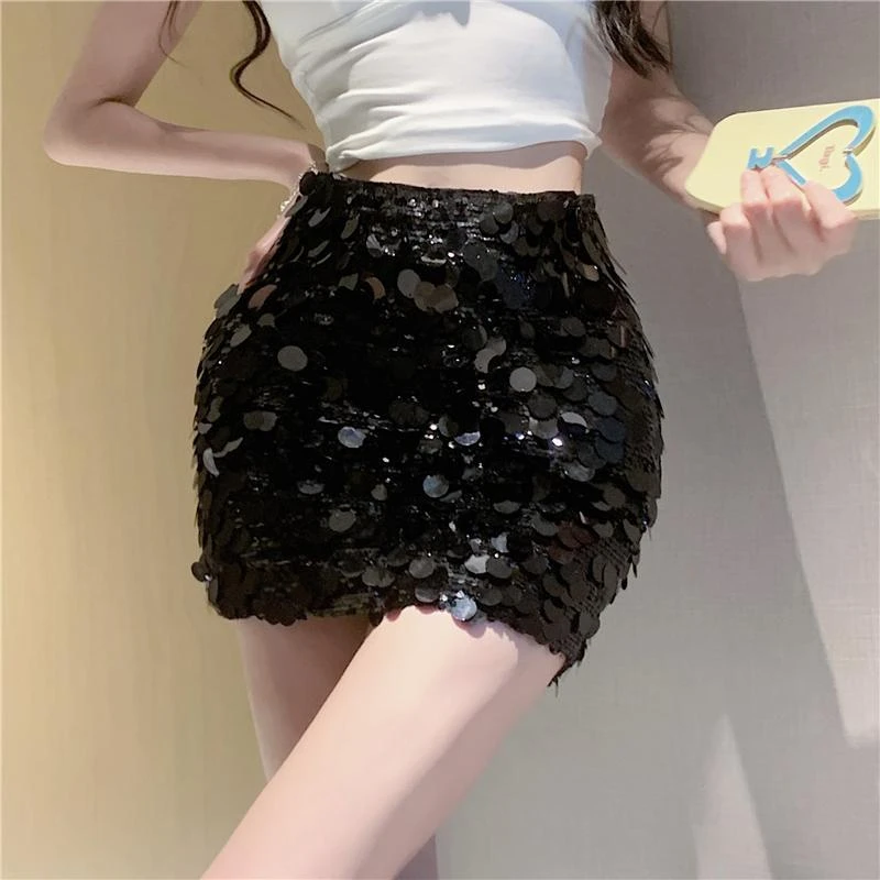 重工纯欲亮片短裙2025年辣妹亮闪闪性感高腰包臀A字银色半身裙子