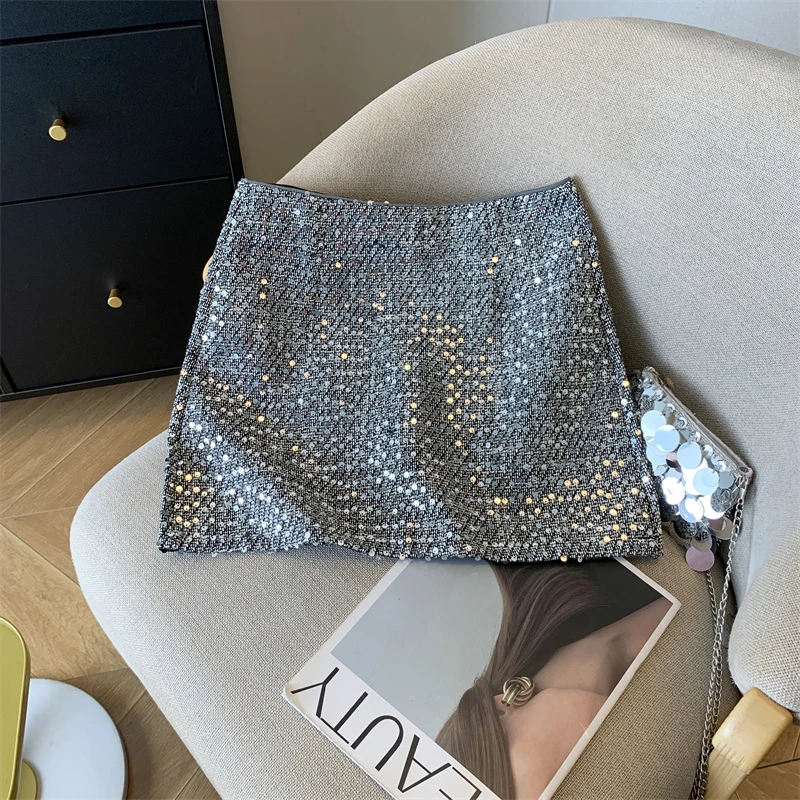 小香风高级感重工亮片半身裙秋冬季高腰显瘦防走光包臀A字短裙