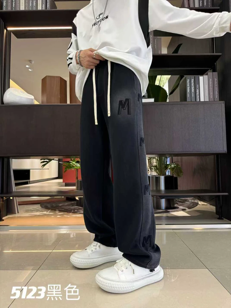 2024早秋新款美式重磅做旧洗水针织休闲长裤男女情侣款5123