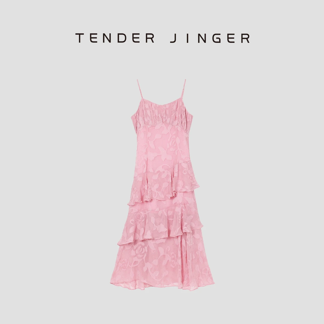 Tender Jinger【BASICS】2024夏女叠层装饰提花连衣裙T42HJJ77086