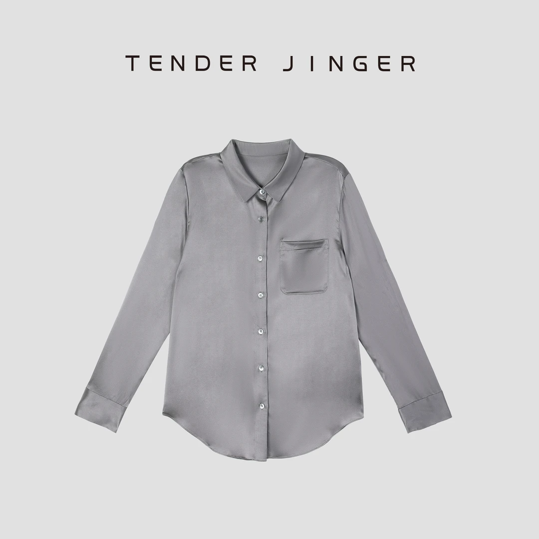 Tender Jinger【专柜】2024秋时尚百搭翻领长袖真丝衬衫T42JMJ77181