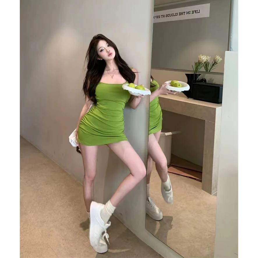 性感短裙纯欲露背吊带连衣裙女夏季小个子紧身裙子收腰包臀短裙
