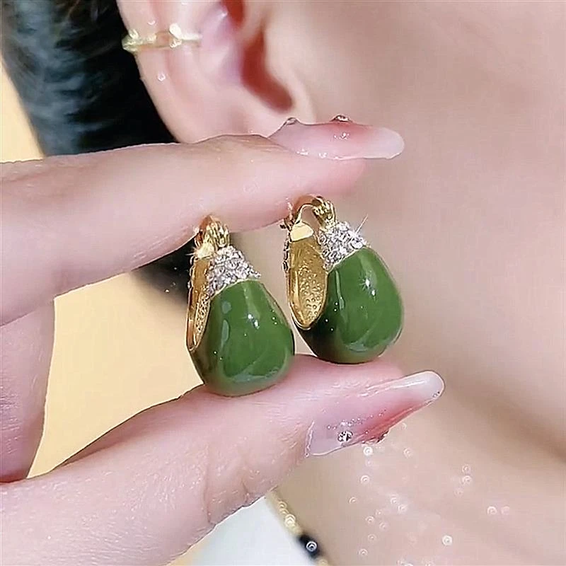 925银耳饰重工高档牛油果绿显白提篮耳环时尚百搭小提包耳扣气质