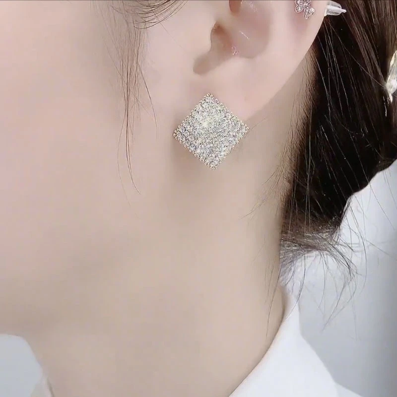 微镶满钻超闪菱形耳环新款小众设计感高级感气质925银针耳环爆款