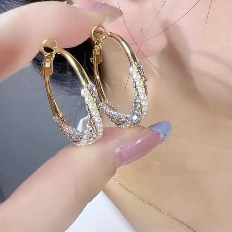 铜合金耳饰 高级轻奢气质圆圈仿珍珠耳环2023年新款潮耳圈耳钉女