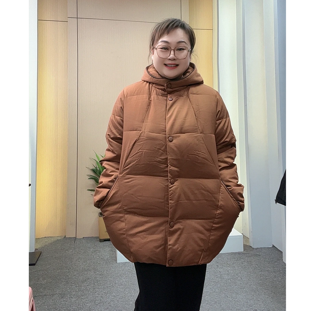 115-220斤中老年大码连帽加厚中长款纯色减龄棉衣外套