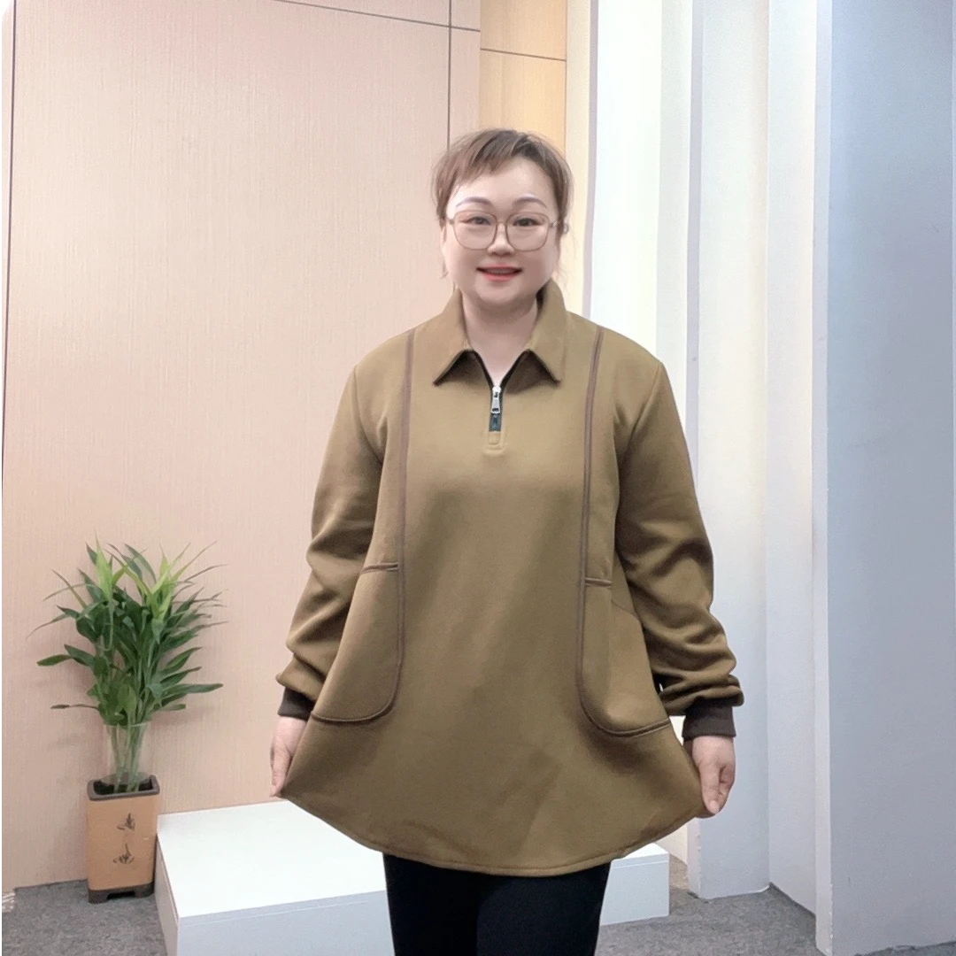90-230斤纯色拼接半拉链翻领简约大气宽松妈妈装秋款上新卫衣